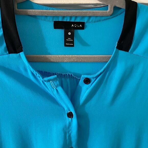 AQUA 3/4 sleeve midi dress 👗 teal/blue with black collar trim and buttons. Sz S - Picture 6 of 6